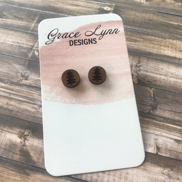 Wooden Christmas Tree Stud