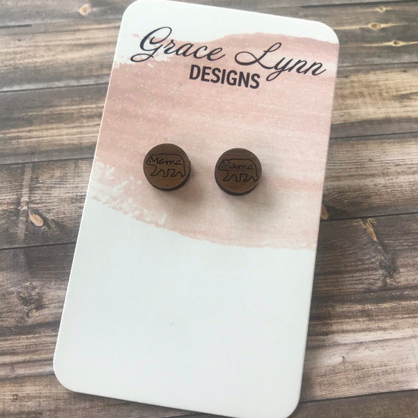 Wooden Mama Bear Studs